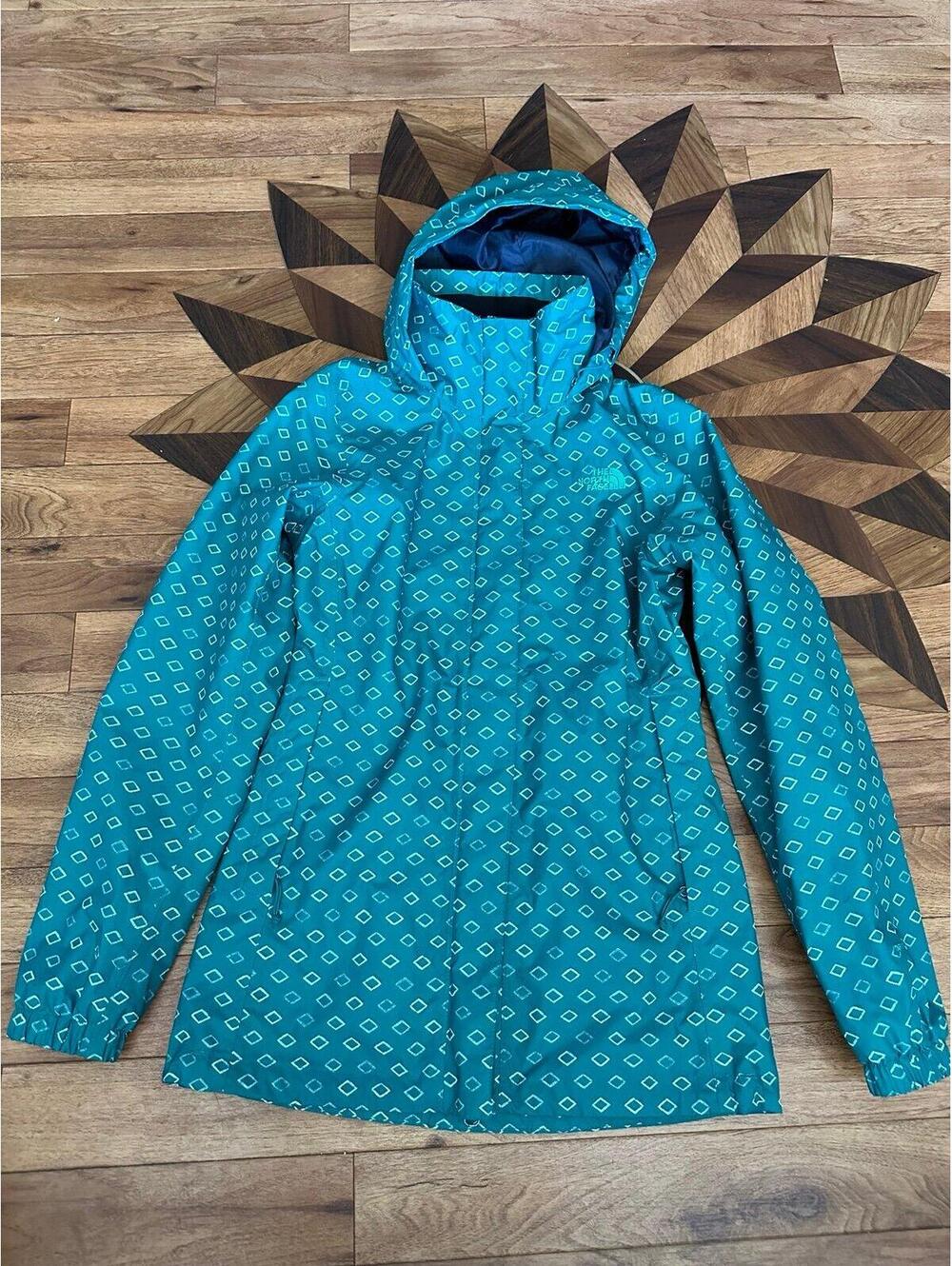 The North Face Resolve Rain Jacket Women's XS Diamond Print Green Dryvent